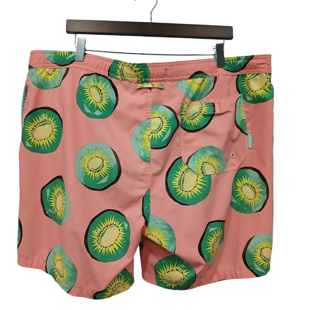 Bonobos Mens XL Pink Kiwi Fruit Print‎ Riviera Swim Trunks 7 Inch Inseam Shorts